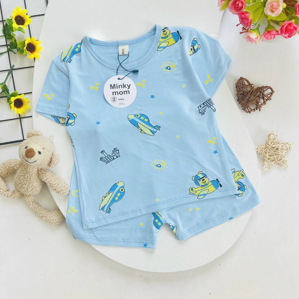 Đồ Bộ cộc tay bé trai bé gái, quần áo trẻ em MINKY MOM thun lạnh hàng túi zip sịn sò QN5