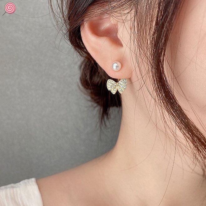 Bông Tai Mạ Bạc 925 Hình Nơ Đính Ngọc Trai Đơn Giản Phong Cách Hàn Quốc