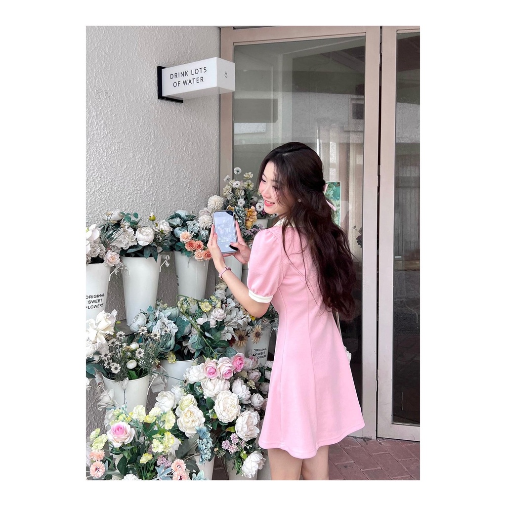 Đầm váy babydoll màu pastel siêu xinh có túi nhỏ nhấn nơ cho bạn nữ đi chơi ,hẹn hò ngọt ngào dễ thương
