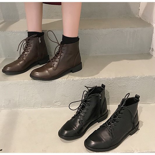 [ORDER] Giày boot nữ/ Boot cổ thấp buộc dây khóa hông