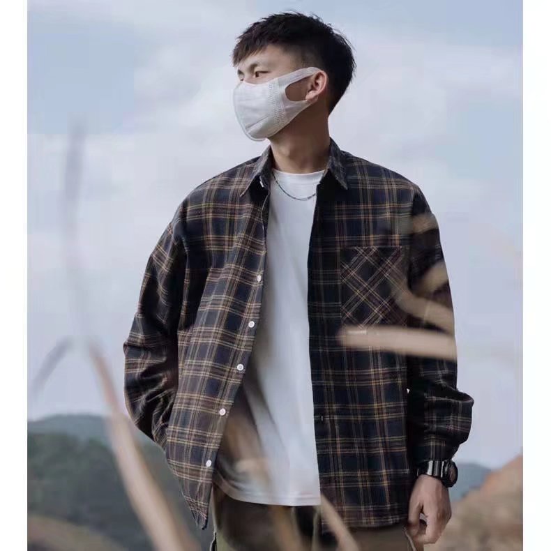 Áo Sơ Mi Nam oversized Kẻ Sọc Caro Phối Túi Lớn Thời Trang Hàn Quốc Size M-3XL