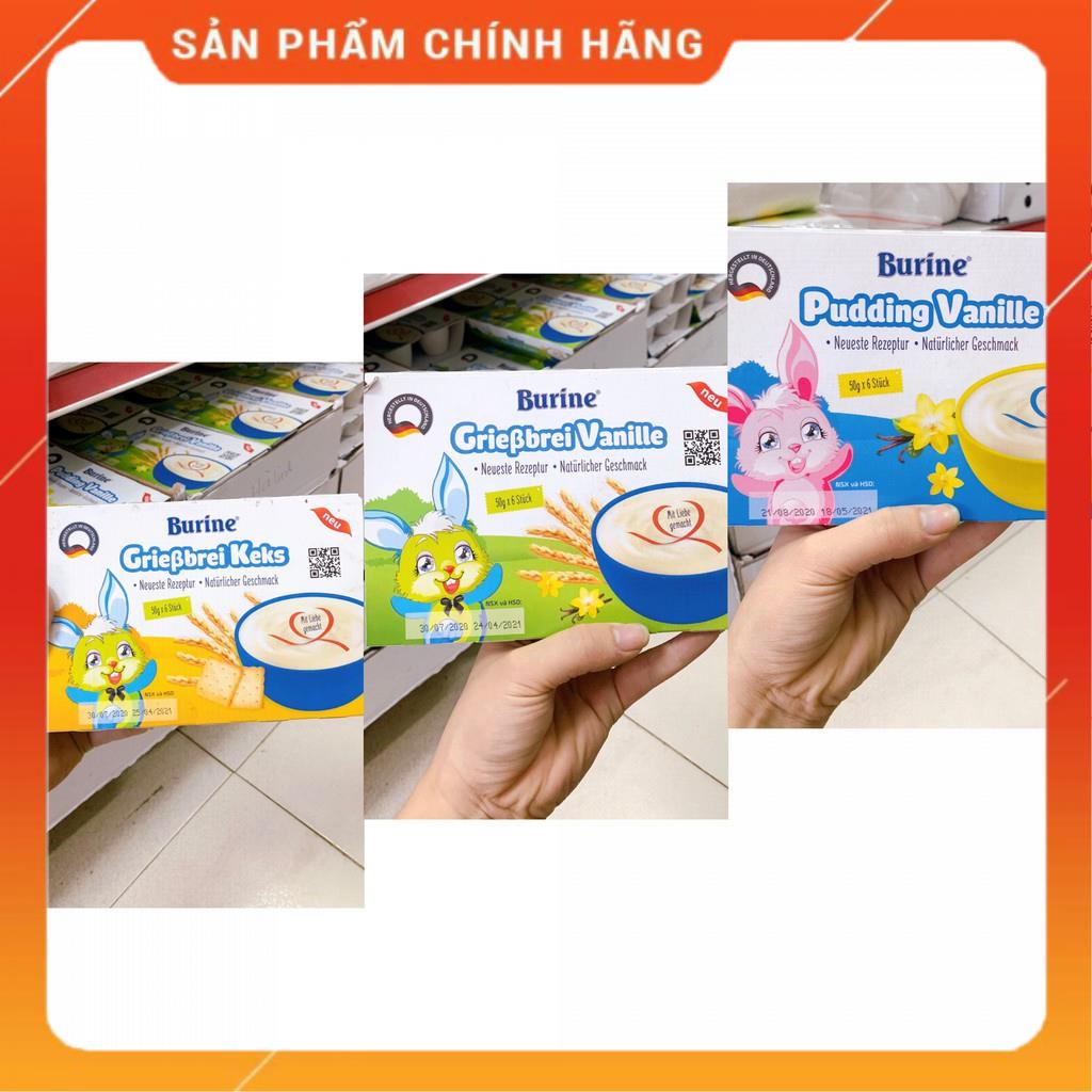 Cháo Sữa Burine Đủ Vị Vani, Bích Quy, Pudding và pudding dâu Lốc 6 Hộp X50g thu vỏ