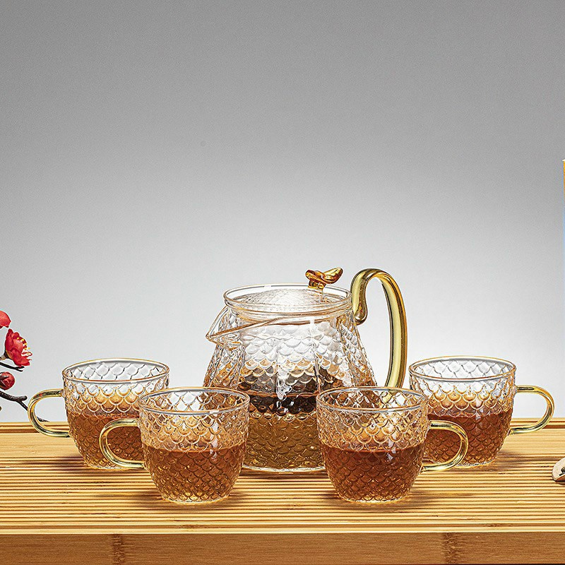 Bộ ấm và tách trà thuỷ tinh trong suốt chịu nhiệt cao cấp hàng đẹp