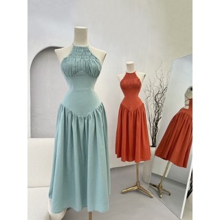 Váy Maxi Cổ Yếm Smocking Hở Lưng Tôn Dáng