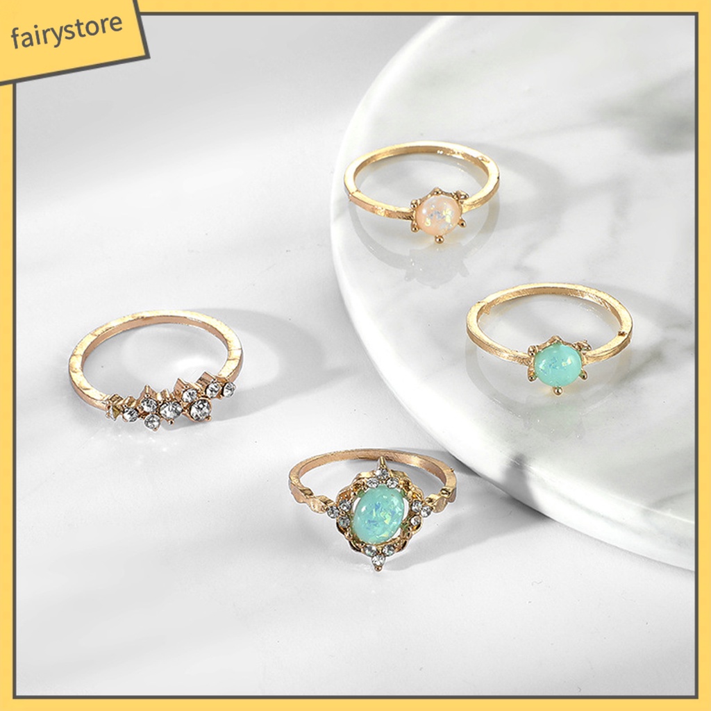 Set 1 / 4 Nhẫn Đeo Tay Đính Đá Quý Giả Nhiều Màu Sắc Thời Trang