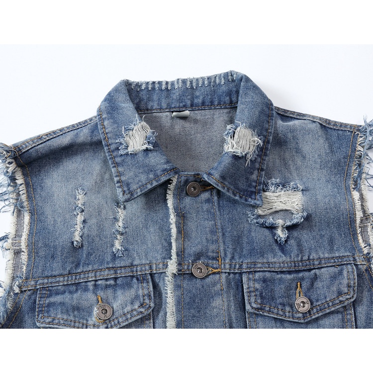 Áo Khoác Jean Không Tay Có Kẹp Sau Lưng Màu Xanh Dương Thời Trang Xuân Thu Hàn Quốc Cho Nam