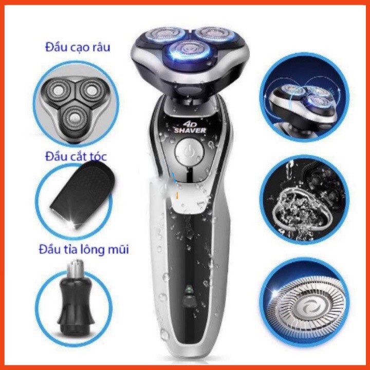 Máy cạo râu đa chức năng Shaver 1588 4D 3in1, 3 lưỡi kép tự mài sắc, cạo sát sạch êm, chống nước