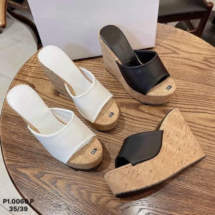 Dép xuồng quai da đế giả gỗ siêu nhẹ cao 12 phân