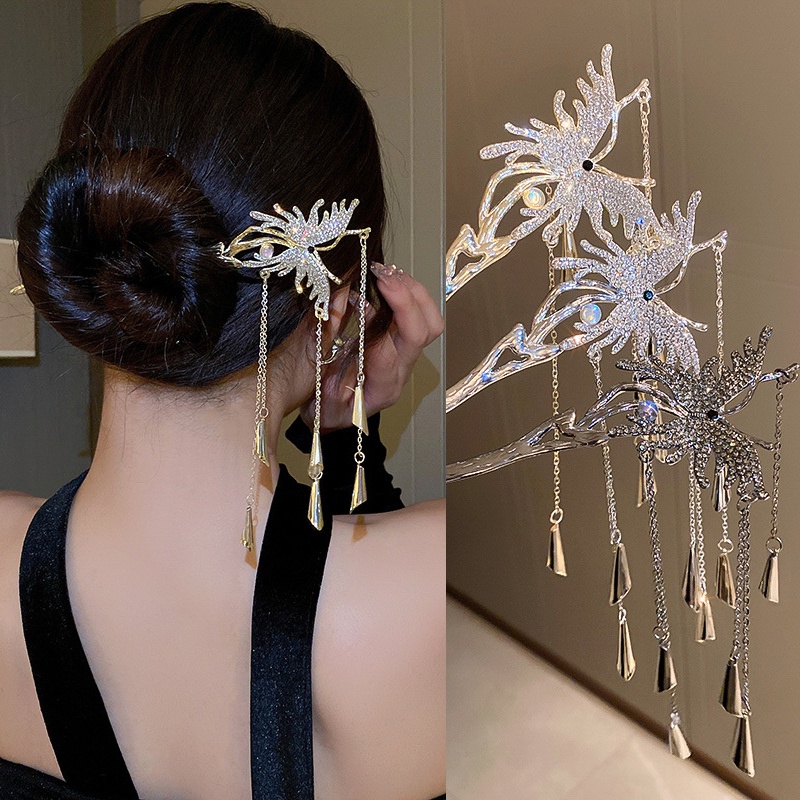 Trâm cài tóc CHLINS trang trí bươm bướm tua rua đính đá nhân tạo thời trang dành cho nữ