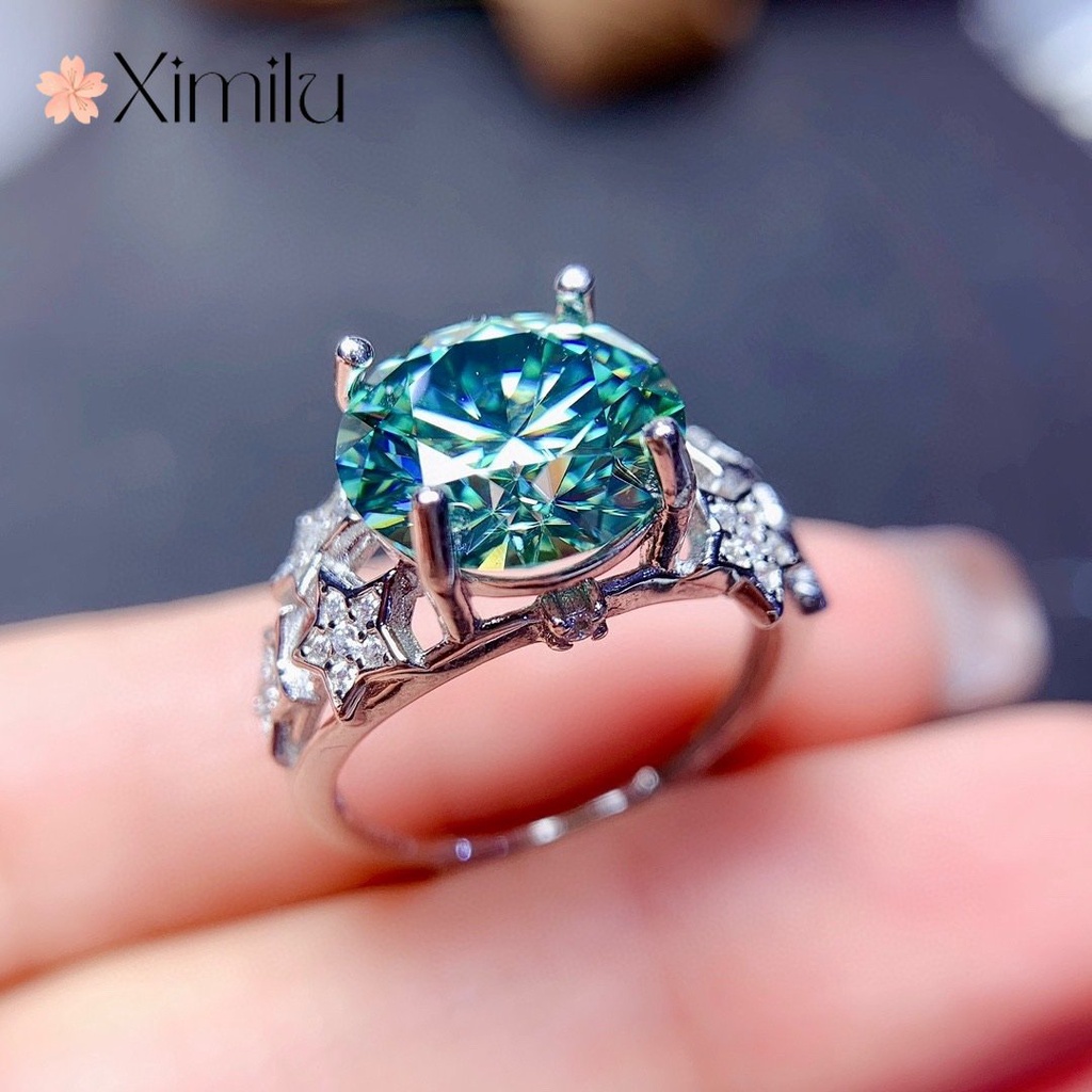 ♥Hàng Mới Về Mới Nhẫn Hở 9MM Đính Đá Moissanite Xanh Lá Sang Trọng