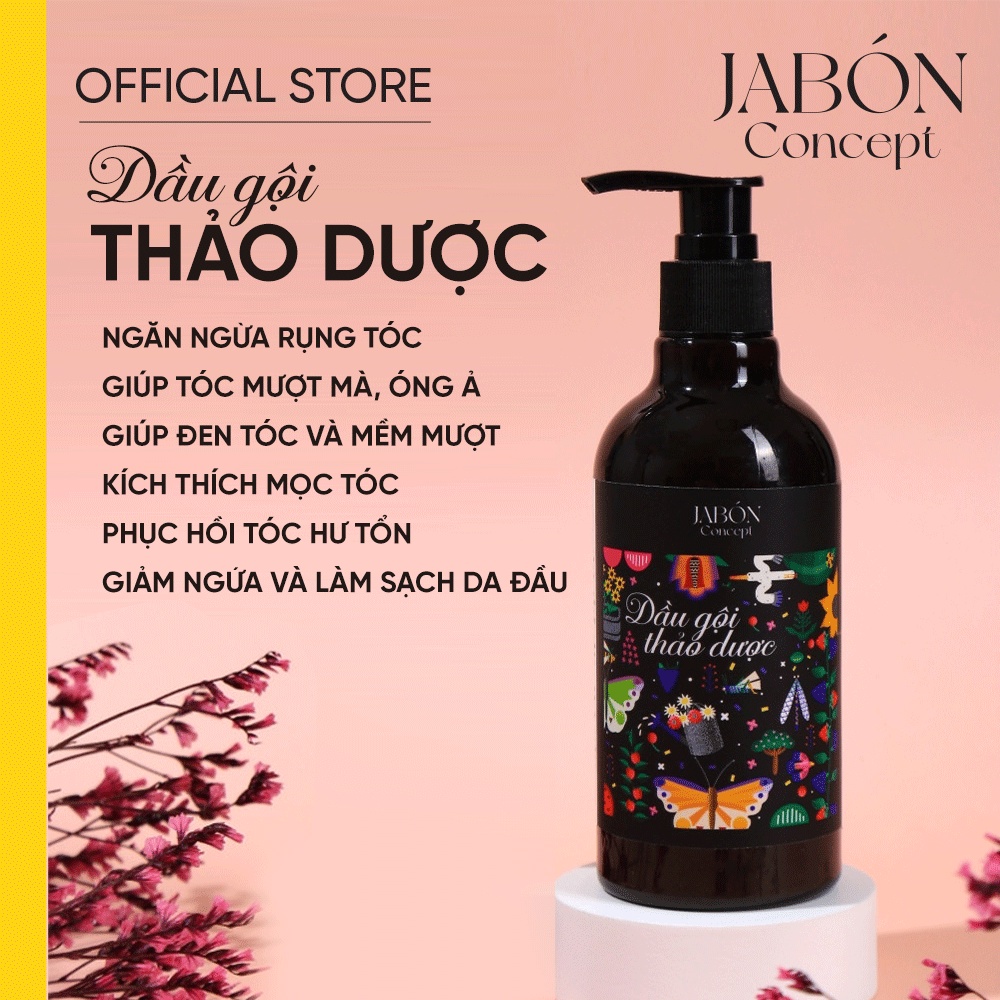 Dầu Gội Thảo Dược Thiên Nhiên Bồ Kết Bồ Hòn Cô Đặc Chống Rụng Tóc Làm Sạch 300ml - Jabon Concept