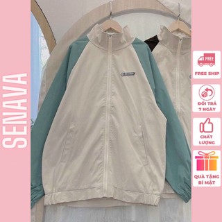 Áo khoác dù nữ phối màu RECORDS bomber, Áo khoác gió Jacket chống nắng 2 lớp SENAVA AK37
