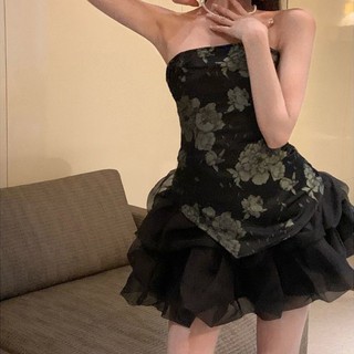 Set áo quây ngực Váy ngắn đen xòe tầng sexy Dự tiệc tùng sự kiện event Đi quẩy bar pub Sét váy áo sexy ôm body