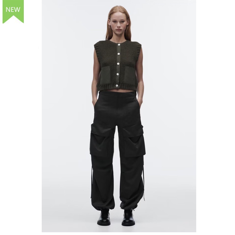 Made in Morocco - Áo len Zara xanh không tay AT1KTG53N10