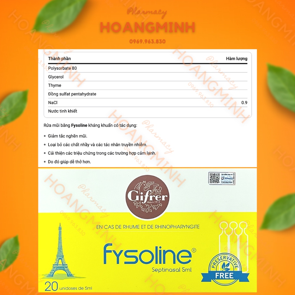 FYSOLINE  Nước Muối Sinh Lý Pháp - Vệ Sinh Mắt, Mũi, Miệng Hàng Ngày Cho Bé,Hỗ Trợ Nghẹt Mũi, V!êm Mũi