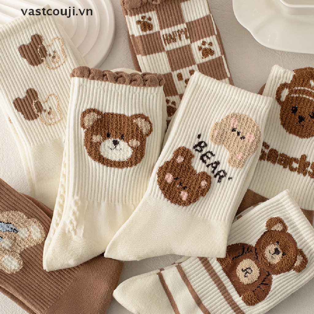 Vớ Họa Tiết Gấu VASTJI Hoạt Hình Phong Cách Harajuku Nhật Bản Đáng Yêu Vui Nhộn Cho Nữ