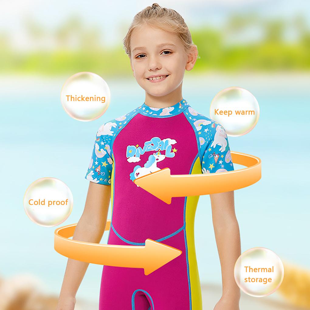 Bộ Đồ Bơi Một Mảnh 2 5MM Tay Ngắn Chống Nắng Giữ Ấm Có Khóa Kéo Sau Lưng Cho Bé Gái