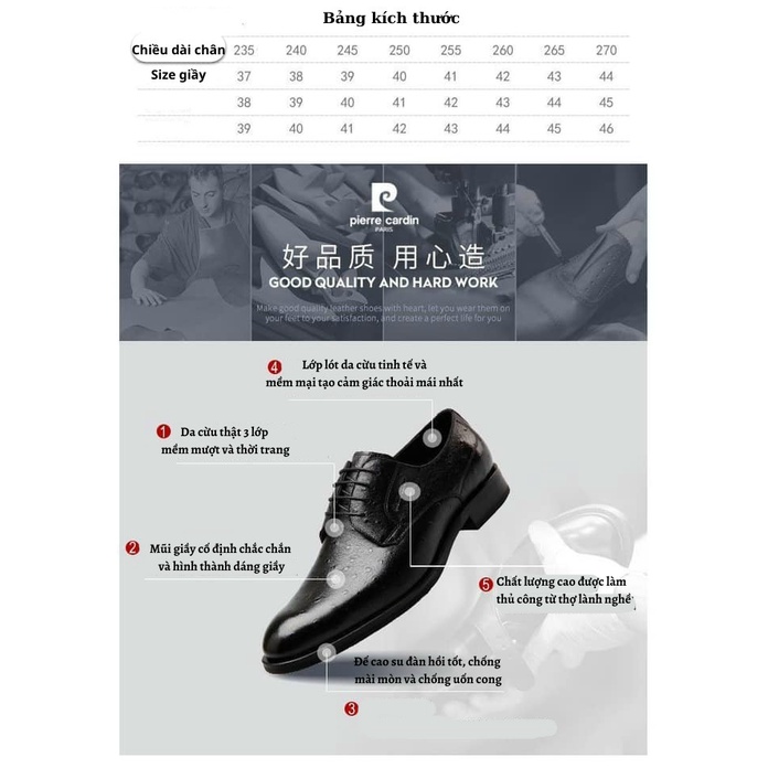 Giày Nam Pierre Cardin chính hãng P9401F560622B da dê thật màu nâu sang trongn Nam giày tây Công Sở Thoải Mái Cho Nam