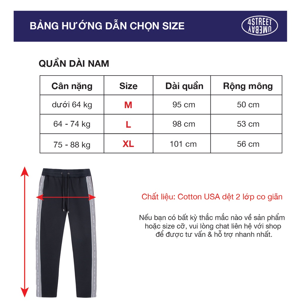 Quần ống suông nam cạp chun dây rút Umebay, vải đen phối sọc đỏ, cotton co giãn thể thao USS62Q