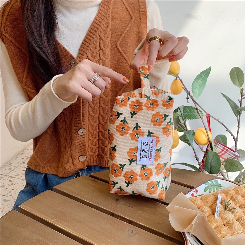 Túi Đựng Mỹ Phẩm Son Môi / Tiền Xu Bằng Vải Nhung Kẻ Phong Cách Retro