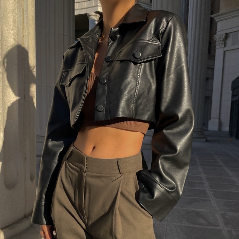 Áo Khoác Da Mù Croptop Siêu Cháy Phố