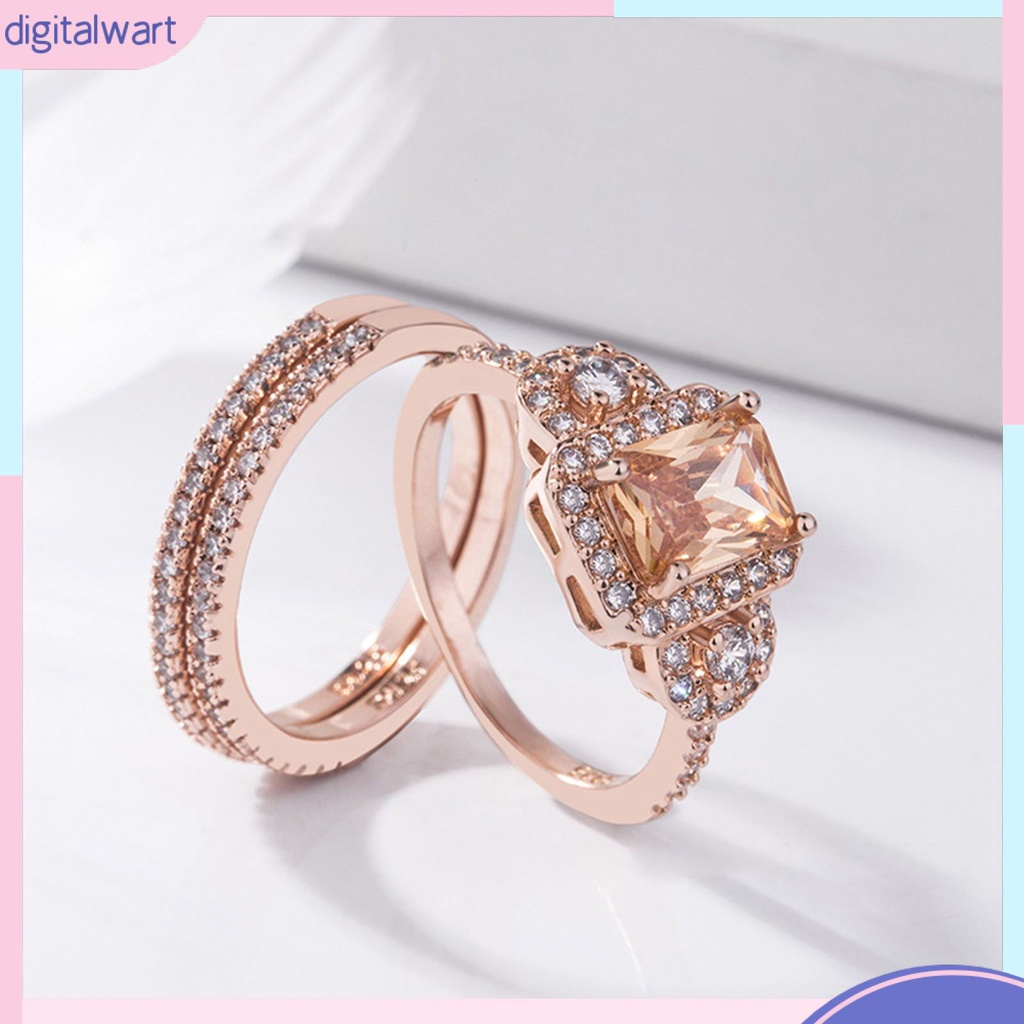 Set 2 Nhẫn Hợp Kim Đính Đá Pha Lê Nhân Tạo Thời Trang Dành Cho Nữ