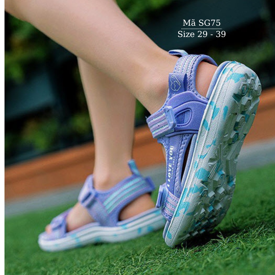 Dép sandal bé gái 5 - 12 tuổi siêu nhẹ quai dán tiện dụng phong cách Hàn Quốc đi học đi chơi SG75