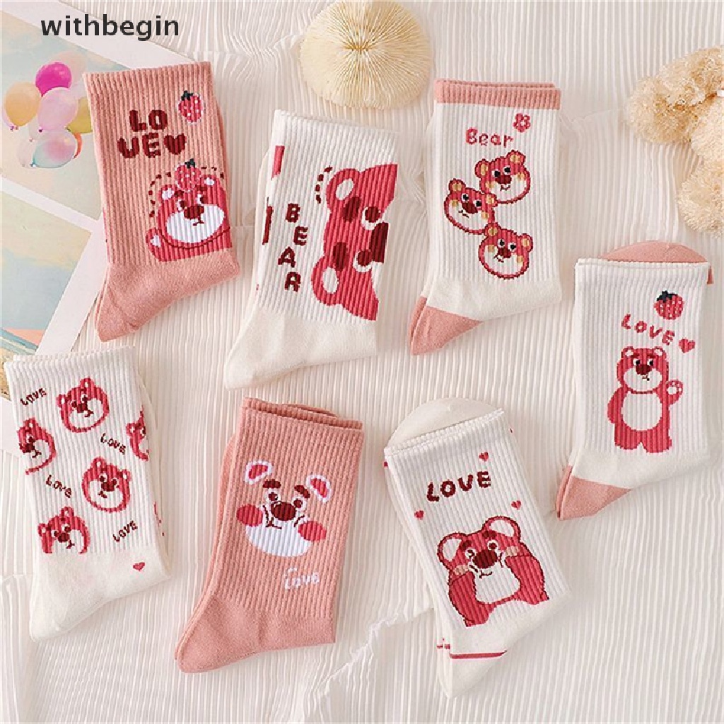 Vớ Cổ Trung Họa Tiết Dâu Tây / Gấu Hoạt Hình Phong Cách Hàn Quốc Dễ Thương Thời Trang Cho
