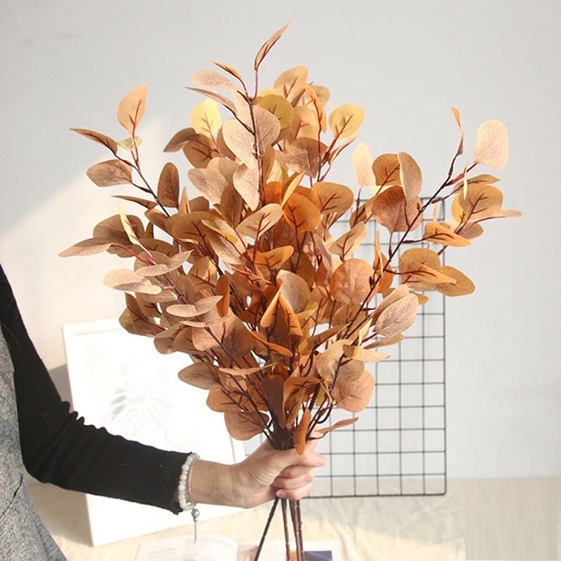 Lá bạch đàn giả nhập khẩu cao cấp cành dài 58cm dùng Decor trang trí nhà cửa, quán cafe.HL013