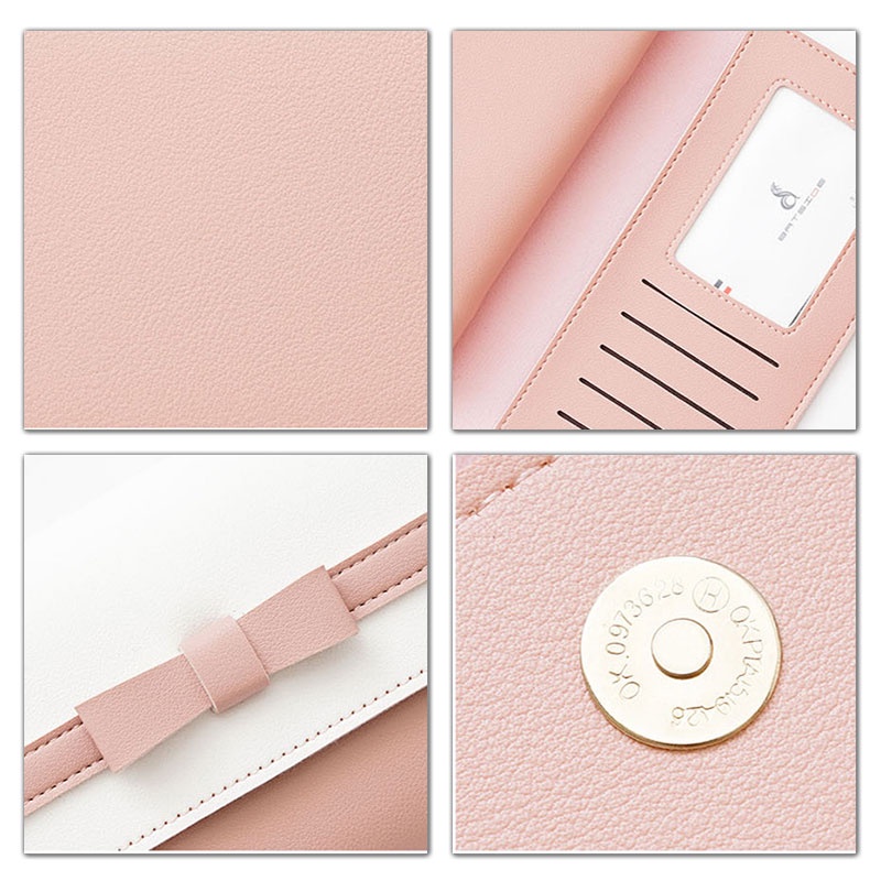 Ví Dài Cầm Tay Có Khóa Kéo Và Nhiều Ngăn Đựng Thẻ Sức Chứa Lớn Họa Tiết Nơ Trái Tim Nữ Tính Mới Cho Nữ