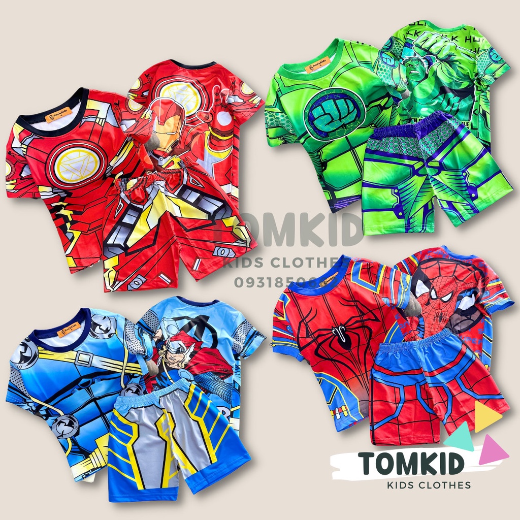 Đồ bộ bé trai thun lạnh Tomkids, bộ siêu nhân bé trai chất thun lạnh mát mẻ co giãn mùa hè 10-42Kg