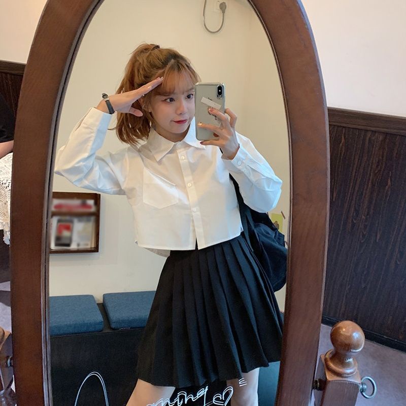 Áo Sơ Mi Tay Dài Màu Trắng Thiết Kế Mới Thời Trang Theo Phong Cách Hàn Quốc Cho Nữ