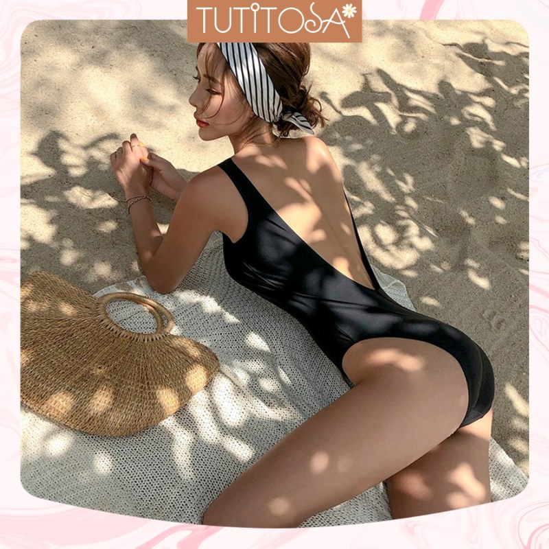 Bikini đi biển cao cấp khoét V lưng sâu sexy màu đen - Video thật