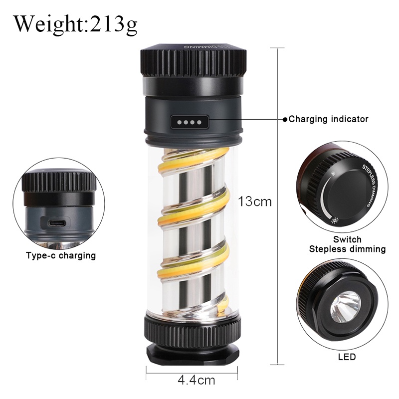 Đèn cắm trại retro Pin 2000mah Ánh sáng trắng ấm áp Đèn pin siêu sáng Đèn lồng LED mờ vô cấp