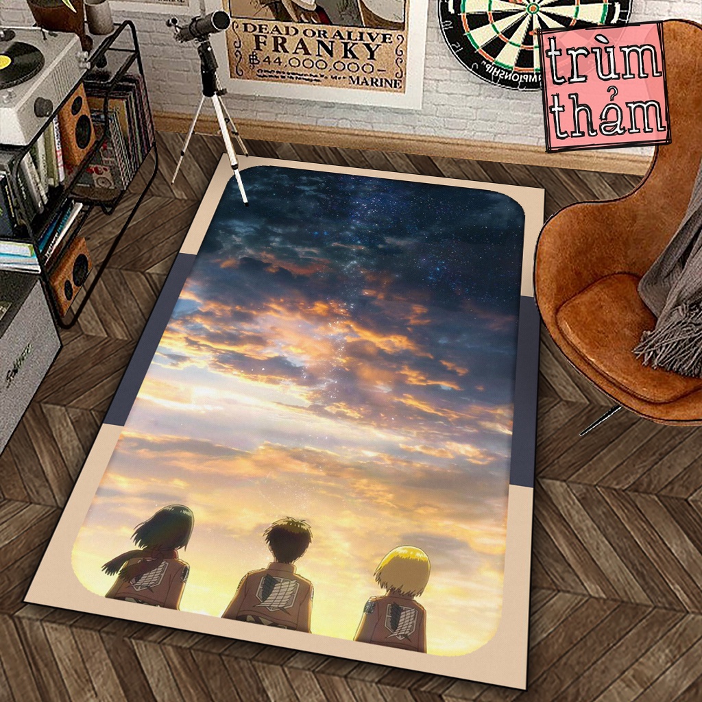 Thảm Trang Trí Attack On Titan Bộ Ba Eren Armin Mikasa Decor Góc Học Tập Làm Việc Phòng Ngủ Phòng Khách Văn Phòng