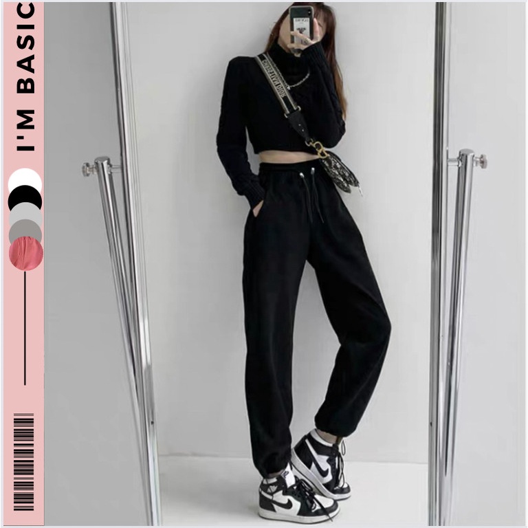 Quần thể thao ống rộng jogger nữ bigsize bi dây rút 2 trong 1, quần bo gấu ống suông sweatpant chất cotton tổ ong QJG03
