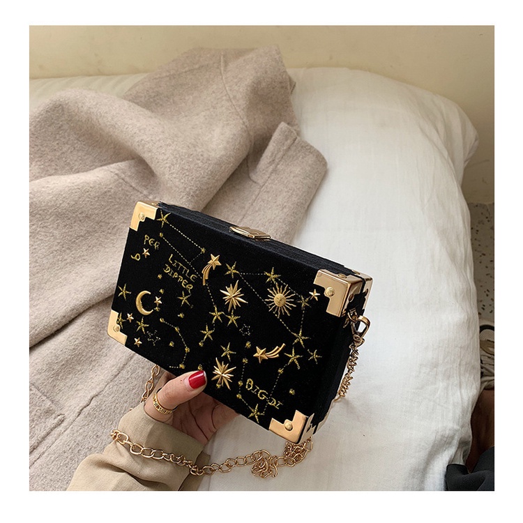 Túi Hộp Đeo Chéo Vai Bằng Nhung Họa Tiết Thêu Ngôi Sao Thời Trang Hàn Quốc Mới 2023