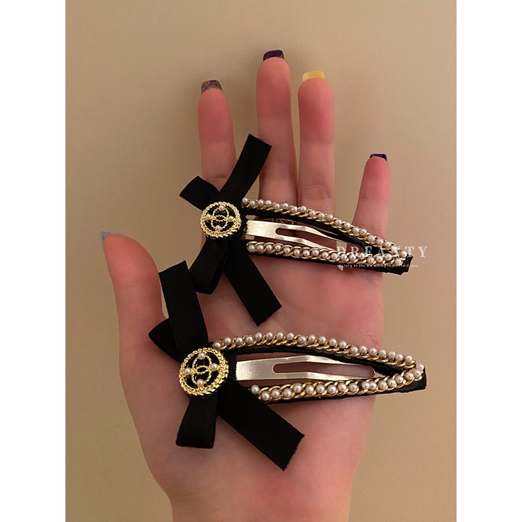 Kẹp Tóc Hình Nơ Đính Ngọc Trai Đơn Giản Phong Cách Hàn Quốc