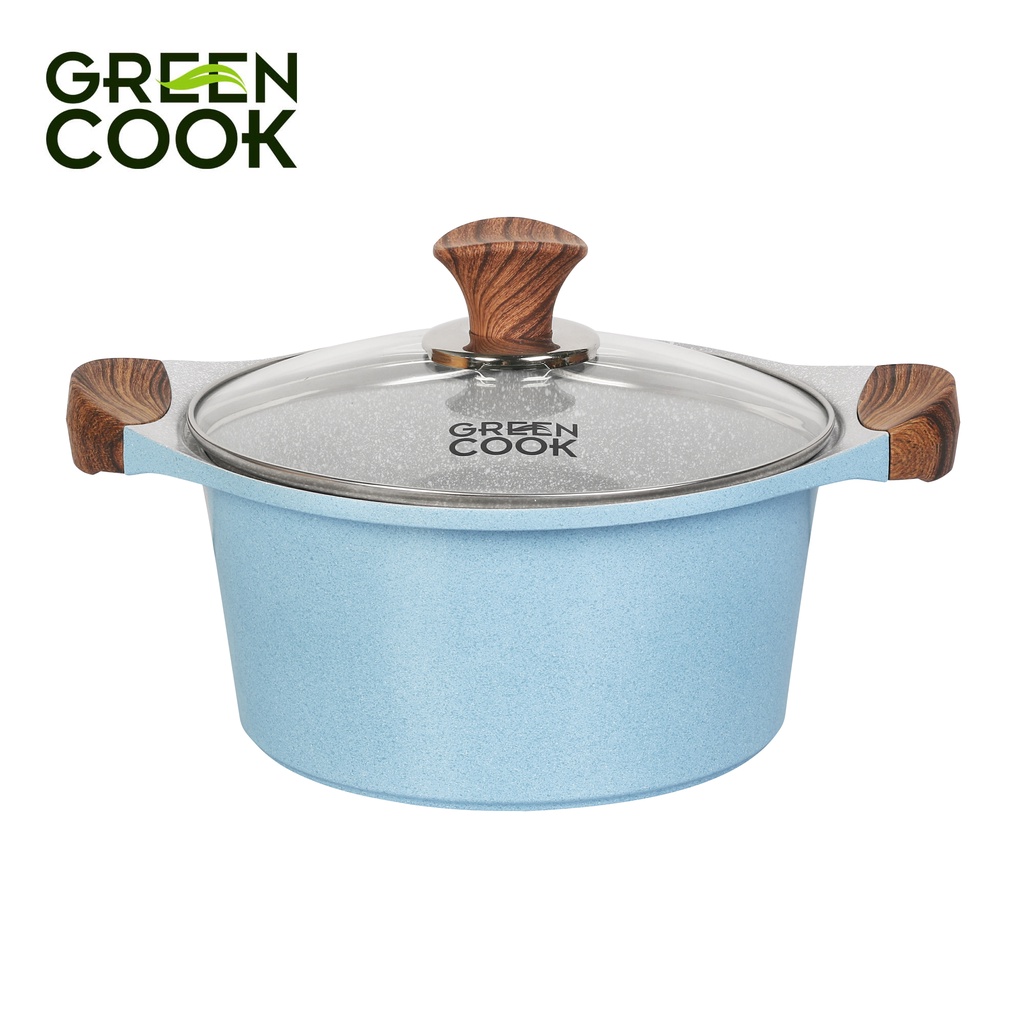 [ MUA BỘ NỒI TẶNG CHẢO 09-20CM ] Bộ 3 nồi đúc men đá xanh Sapphire 18-20-24CM Green Cook GCS09 dùng được các loại bếp