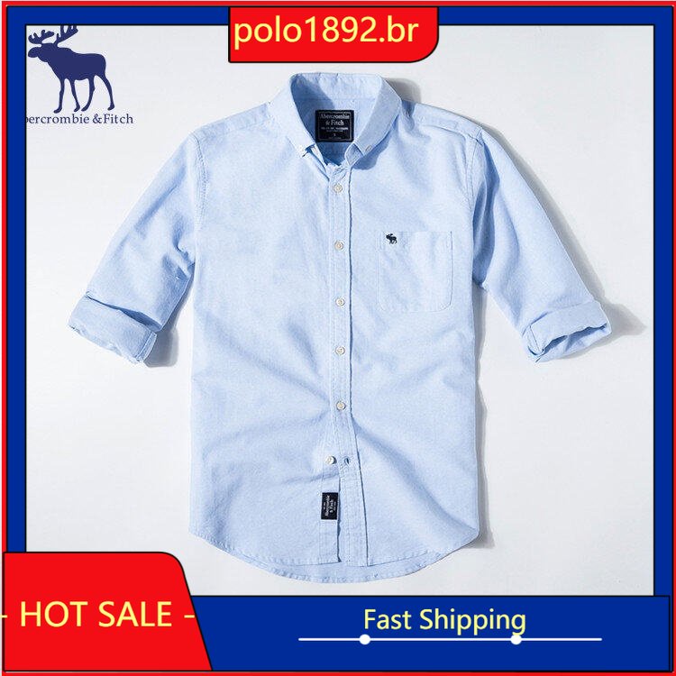 Áo Sơ Mi Cotton Tay Dài Màu Trơn Dáng Ôm Phong Cách Doanh Nhân Nam Tính AF Abercrombie & Fitchs