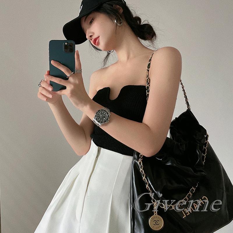 Áo Croptop Dệt Kim Không Tay Hở Lưng Màu Sắc Đơn Giản Cho Nữ