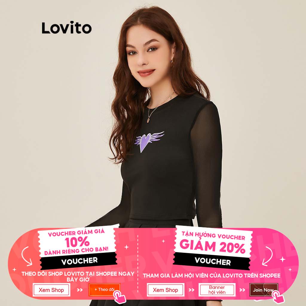 (Hàng có sẵn) Lovito Áo Thun Lưới Hình Trái Tim Phối Màu Tương Phản L20D367