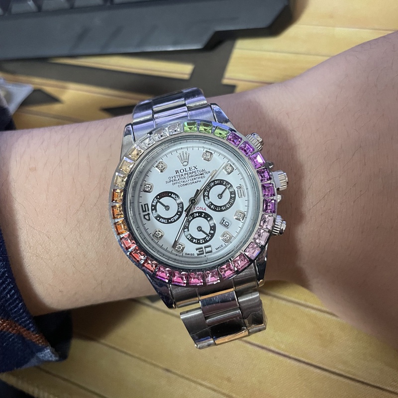 Đồng Hồ Nam Hiển Thị Ngày Chống Thấm Nước Đính Đá Pha Lê Thời Trang 2023