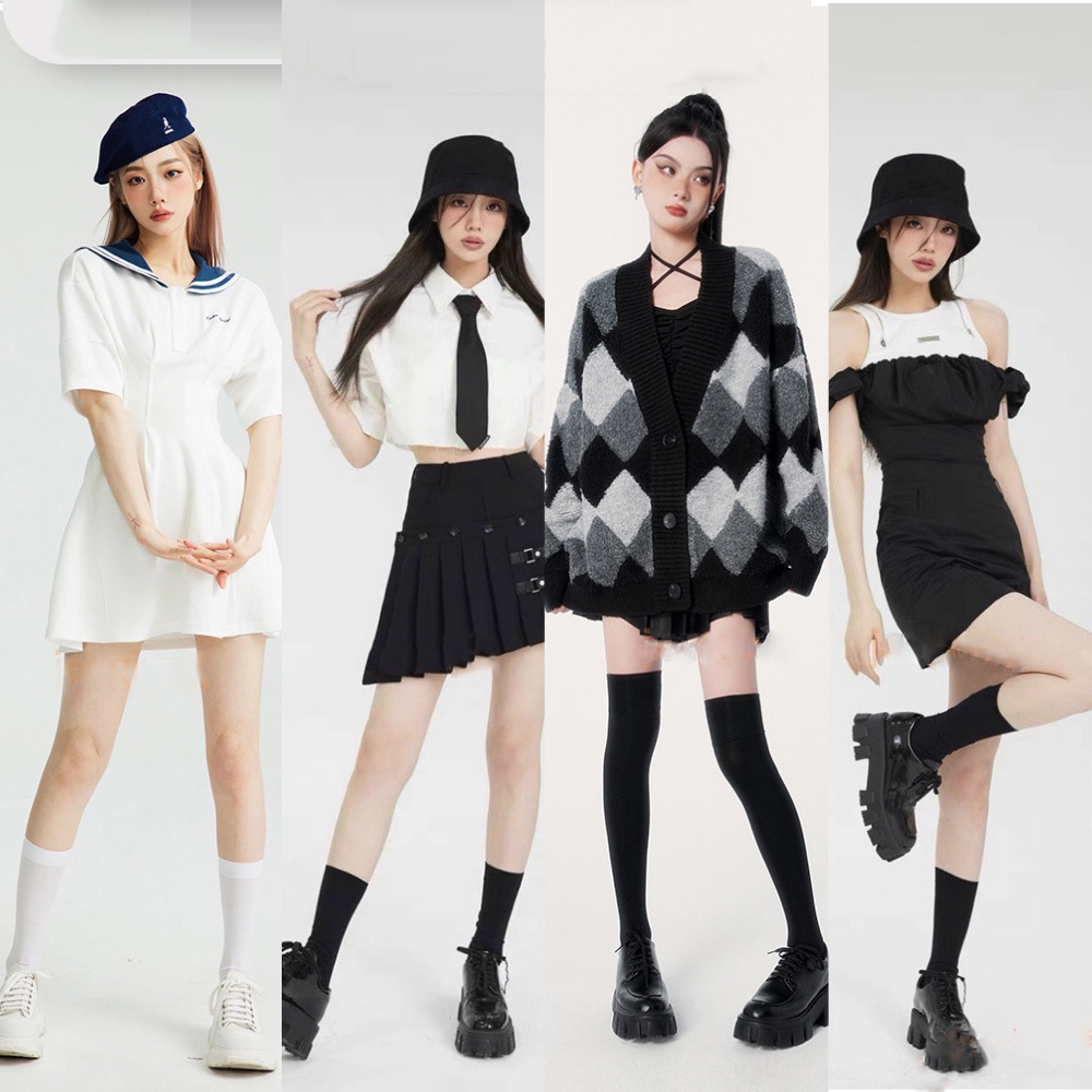 Vớ Thể Thao Khử Mùi Mắt Cá Chân / Mắt Cá Chân / Đầu Gối Màu Trắng / Đen JK Series Mới Mùa Hè Cho Nữ