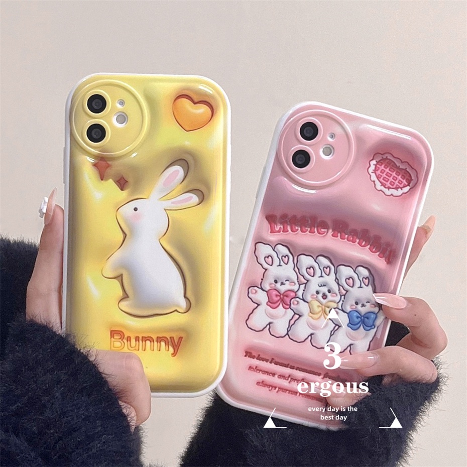 3D VisionỐp Điện Thoại Mềm In Hình Thỏ Hoạt Hình Bảo Vệ Ống Kính Máy Ảnh Cho iPhone 14 13 12 11 Pro Max SE2020 X XR Xs Max 7 8 Plus
