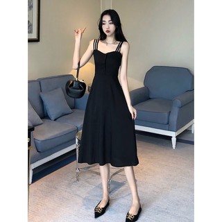 Đầm Đen Trễ Vai Phối Bèo Phong Cách Pháp Thời Trang Mùa Hè Cho Nữ