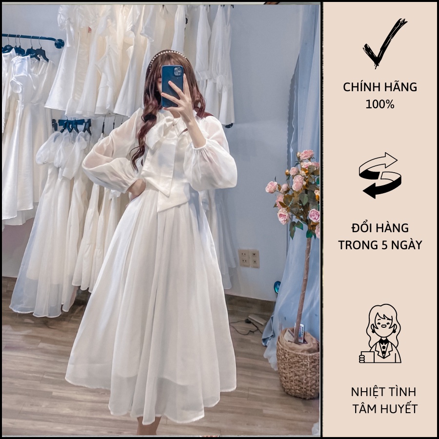 Đầm Tiểu Thư Nơ Cổ Tay Phồng - C0080