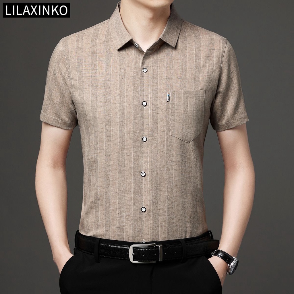 Áo Sơ Mi Cotton Tay Ngắn Kẻ Sọc 5 Màu Có Túi Thời Trang Chất Lượng Cao Cho Nam