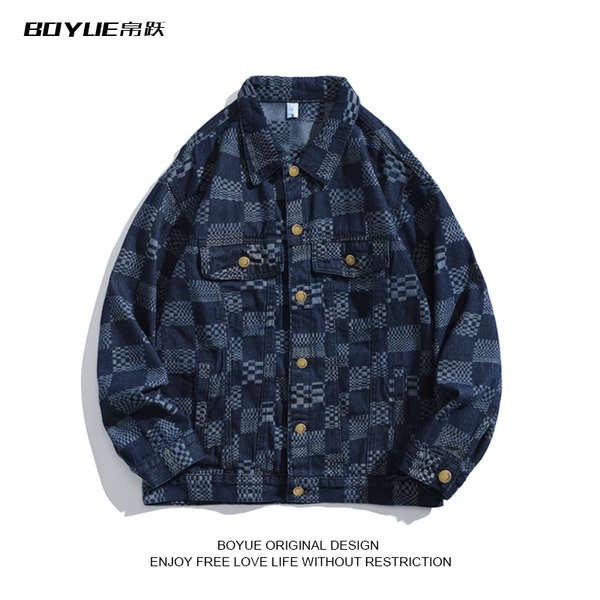 (Hàng Có Sẵn) Áo Khoác Denim Lót Lông Cừu Dày Cỡ Lớn Kẻ Caro Phong Cách Hồng Kông Hợp Mùa Thu Đông Cho Nam