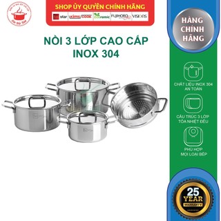 Bộ nồi Fivestar 3 lớp đúc liền inox 304 nắp inox 4 món